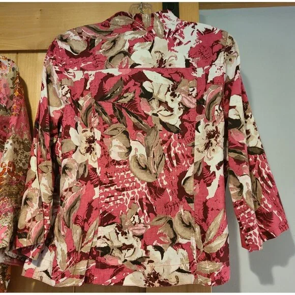 Lot of 2 Christopher Banks Sz M Button Up Jacket Blazer Pink Floral Lightweight - Picture 5 of 16